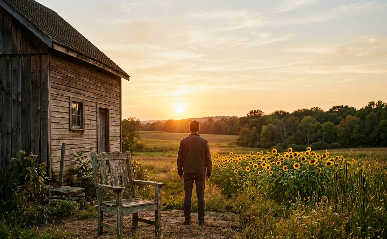 Man standing alone in golden light, reflecting on Father's Day grief after suicide loss