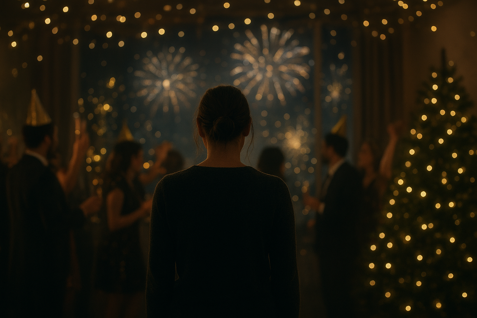 Person sitting alone on New Year's Eve after suicide loss