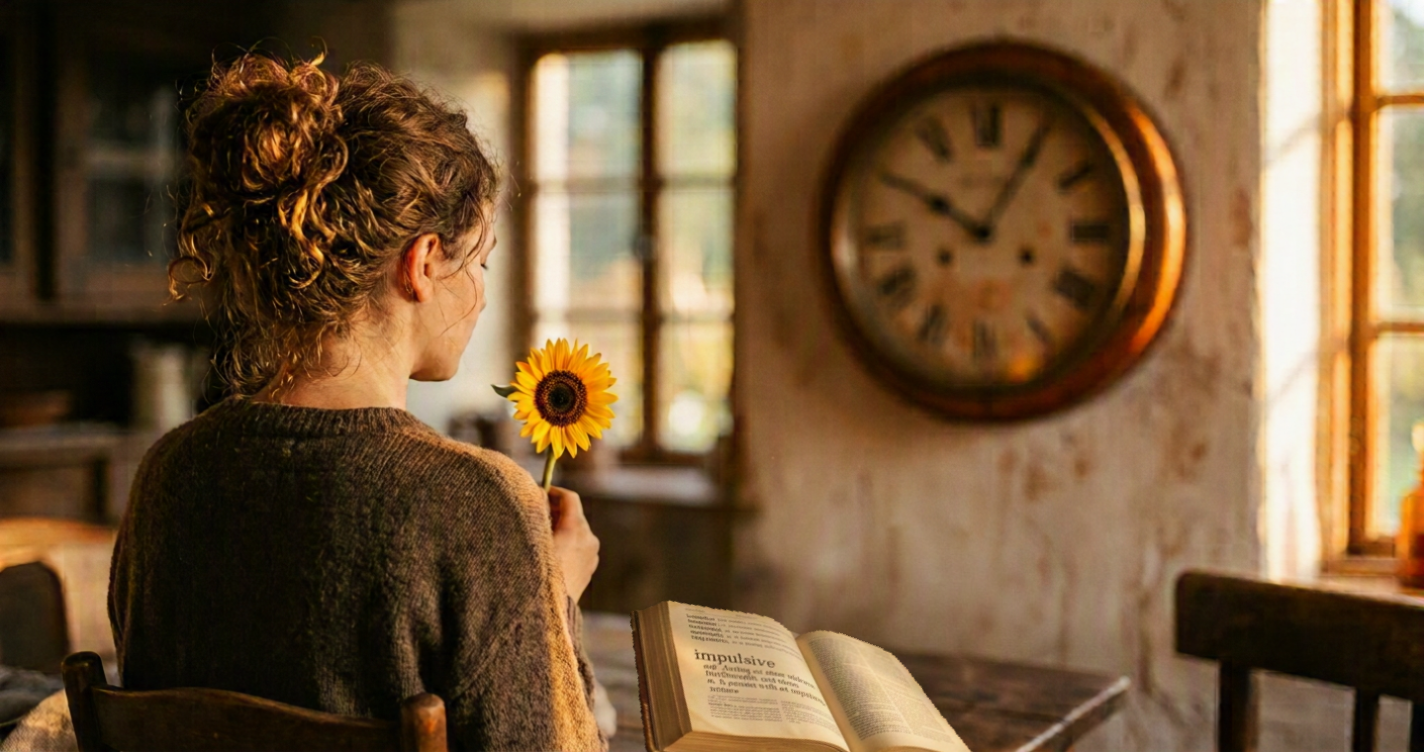 Holding a sunflower when thinking about time and impulsivity.