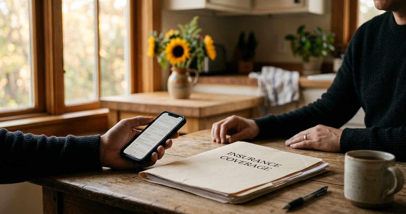 Person reviewing paperwork at a table, representing navigating out-of-network therapy insurance.